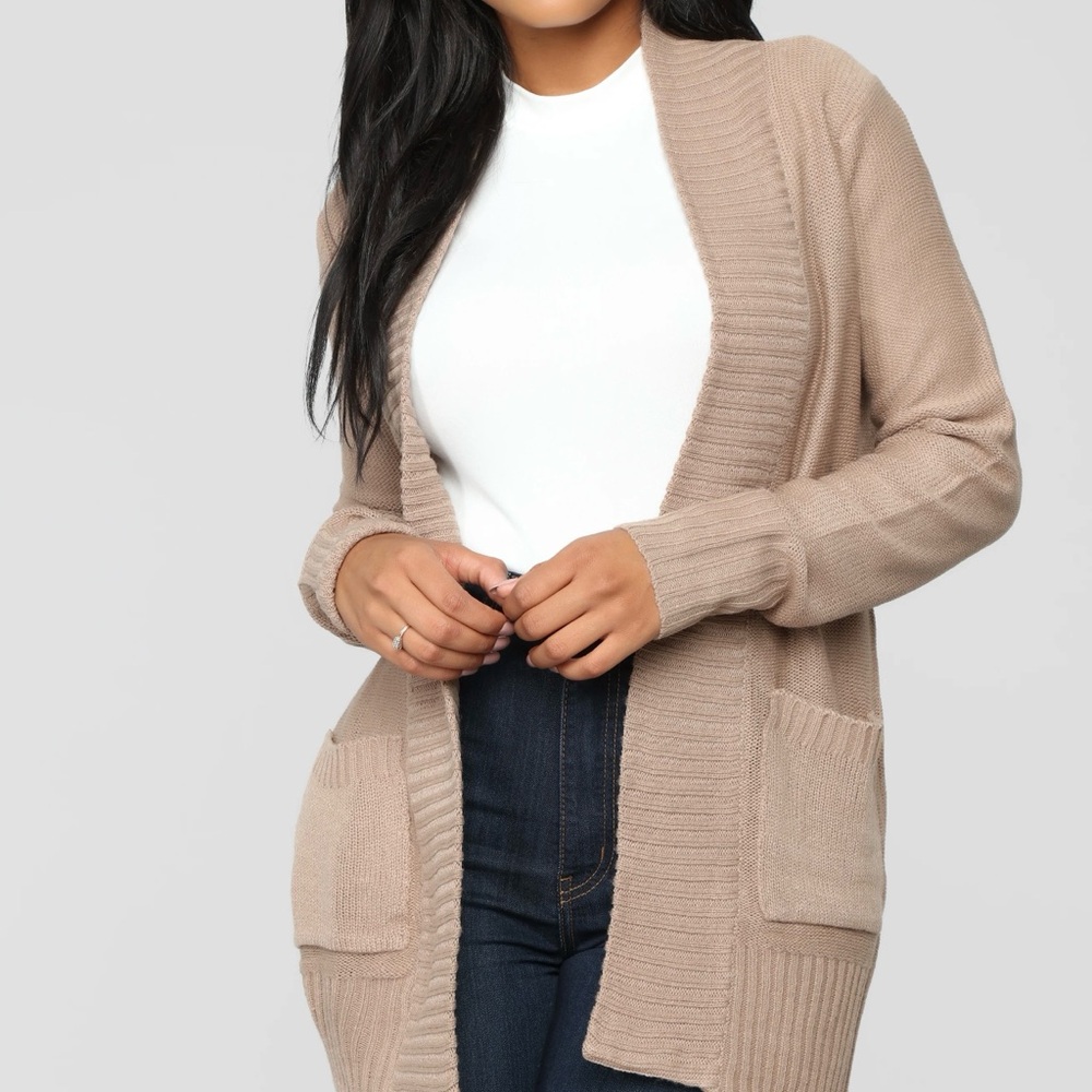 Beige Open-Front Cardigan Sweater